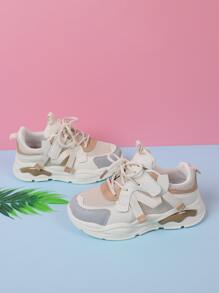 運動老爹鞋適用於女孩雙色前綁帶運動鞋