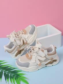 運動老爹鞋適用於女孩雙色前綁帶運動鞋