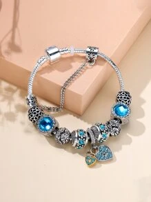 1入組時尚鋅合金愛心裝飾手鏈適合女士適用於約會裝飾用品 - 藍色 - 查看 2