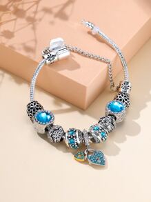 1入組時尚鋅合金愛心裝飾手鏈適合女士適用於約會裝飾用品 - 藍色 - 查看 3