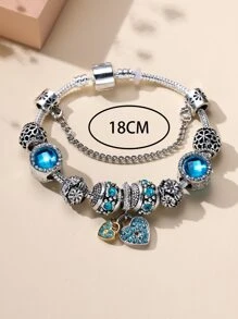 1入組時尚鋅合金愛心裝飾手鏈適合女士適用於約會裝飾用品 - 藍色 - 查看 4