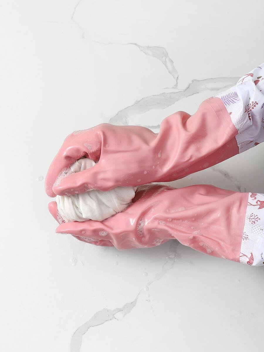 1入組長款厚實粉色家居手套家用防水PVC洗碗手套