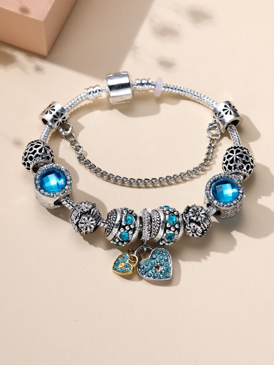 1入組時尚鋅合金愛心裝飾手鏈適合女士適用於約會裝飾用品 - 藍色 - 查看 1