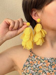 2 piezas Pendientes largos oval - Amarillo - Ver 1