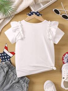 SHEIN Tops con gái lớn Xù Lá thư Loại bướm Dễ thương - trắng - Xem 2