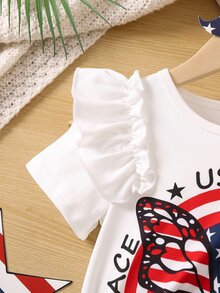 SHEIN Tops con gái lớn Xù Lá thư Loại bướm Dễ thương - trắng - Xem 3