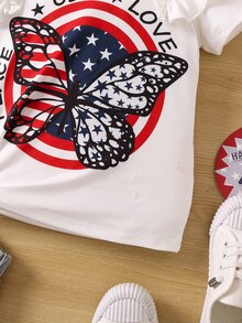 SHEIN Tops con gái lớn Xù Lá thư Loại bướm Dễ thương - trắng - Xem 4