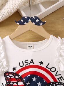 SHEIN Tops con gái lớn Xù Lá thư Loại bướm Dễ thương - trắng - Xem 5