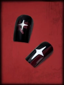 ROMWE Grunge Punk 24pcs Long Square Star Print Fake Nail - màu đen - Xem 4