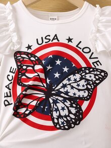 SHEIN Tops con gái lớn Xù Lá thư Loại bướm Dễ thương - trắng - Xem 6