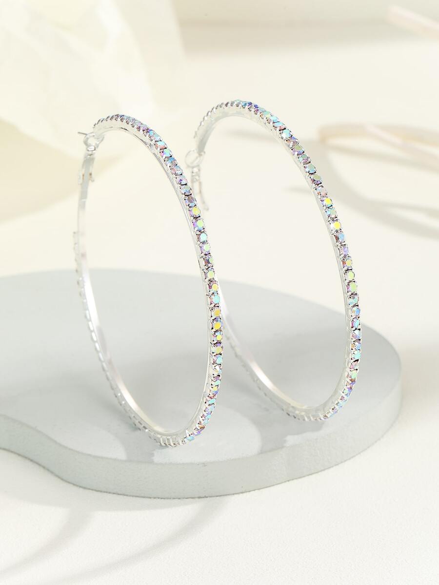 Hoa tai vòng trang trí bằng đá rhinestone - Bạc - Xem 1