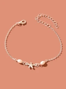 Starfish & Faux Pearl Decor Anklet - Silver - View 2