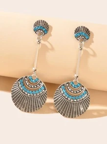1pair Vintage Rhinestone Decor Textured Round Drop Earrings For Women For Daily Decoration - Antique Silver - View 1