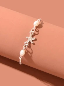 Starfish & Faux Pearl Decor Anklet - Silver - View 4
