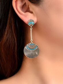 1pair Vintage Rhinestone Decor Textured Round Drop Earrings For Women For Daily Decoration - Antique Silver - View 2