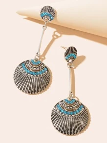 1pair Vintage Rhinestone Decor Textured Round Drop Earrings For Women For Daily Decoration - Antique Silver - View 3