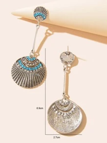 1pair Vintage Rhinestone Decor Textured Round Drop Earrings For Women For Daily Decoration - Antique Silver - View 4