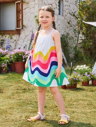 SHEIN 小女童撞色吊帶連衣裙