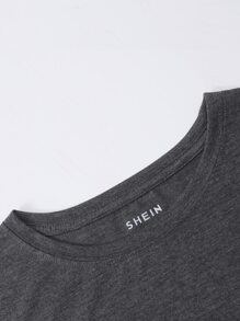 SHEIN LUNE Floral And Letter Graphic Tee - Dark Grey - View 4