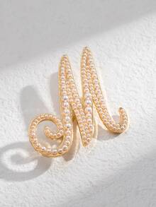 Faux Pearl Letter Design Brooch - Yellow Gold - View 3