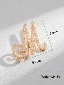 Faux Pearl Letter Design Brooch - Yellow Gold - View 4