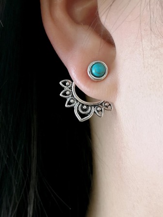 2pcs/set Turquoise Decor Earring Jackets