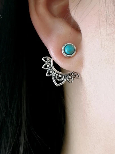 2pcs/set Turquoise Decor Earring Jackets