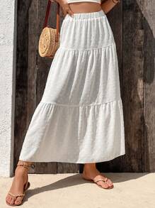 SHEIN VCAY Falda de lunares bajo con fruncido - Blanco - Ver 3