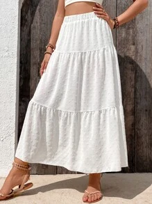 SHEIN VCAY Falda de lunares bajo con fruncido - Blanco - Ver 5