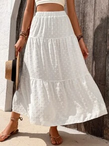 SHEIN VCAY Falda de lunares bajo con fruncido - Blanco - Ver 6