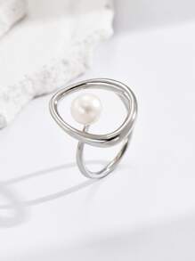 1 件时尚优雅的女士几何珍珠戒指，适合母亲节、情人节、春夏的户外珠宝 - 彩色 - 查看 2