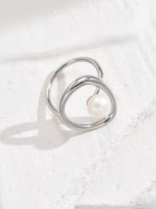 1 件时尚优雅的女士几何珍珠戒指，适合母亲节、情人节、春夏的户外珠宝 - 彩色 - 查看 4