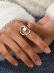 1 件时尚优雅的女士几何珍珠戒指，适合母亲节、情人节、春夏的户外珠宝 - 彩色 - 查看 5