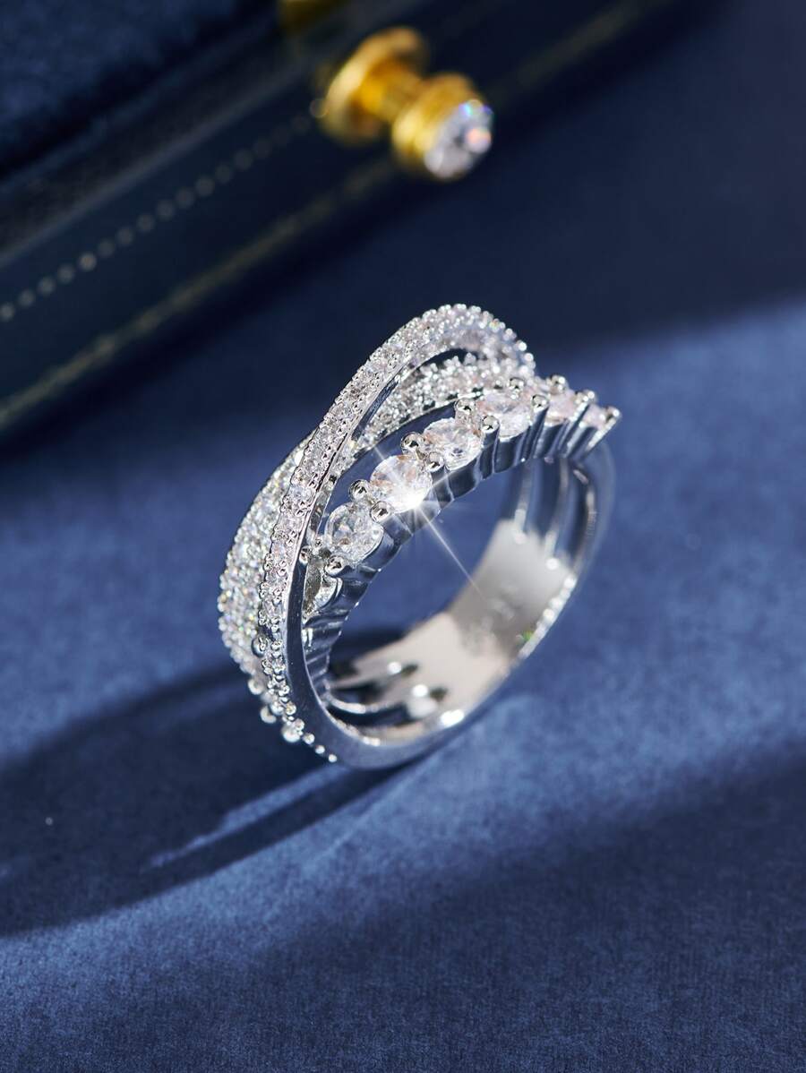 Nhẫn Trang Trí Đá Cubic Zirconia - Bạc - Xem 1