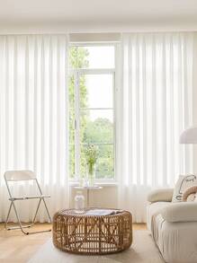 1pc White Sheer Curtain, Minimalist Design Polyester Fabric, Translucent But Not See-Through, Creates Romantic Ambiance, Suitable For Living Room, Bedroom, Kitchen Windows And Doors - White - View 10