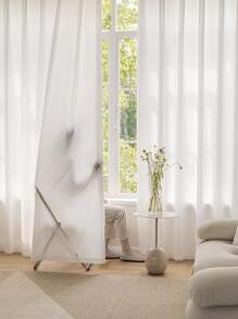 1pc White Sheer Curtain, Minimalist Design Polyester Fabric, Translucent But Not See-Through, Creates Romantic Ambiance, Suitable For Living Room, Bedroom, Kitchen Windows And Doors - White - View 11