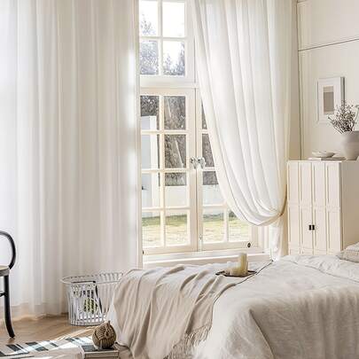 1 件白色薄纱窗帘，简约设计涤纶面料，半透明但不透视，营造浪漫氛围，适用于客厅、卧室、厨房窗户和门
