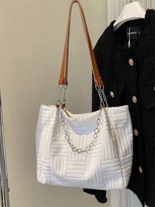 Bolso de hombro minimalista con diseño de cadena doble asa - Blanco - Ver 1