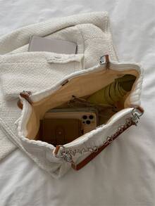 Bolso de hombro minimalista con diseño de cadena doble asa - Blanco - Ver 4