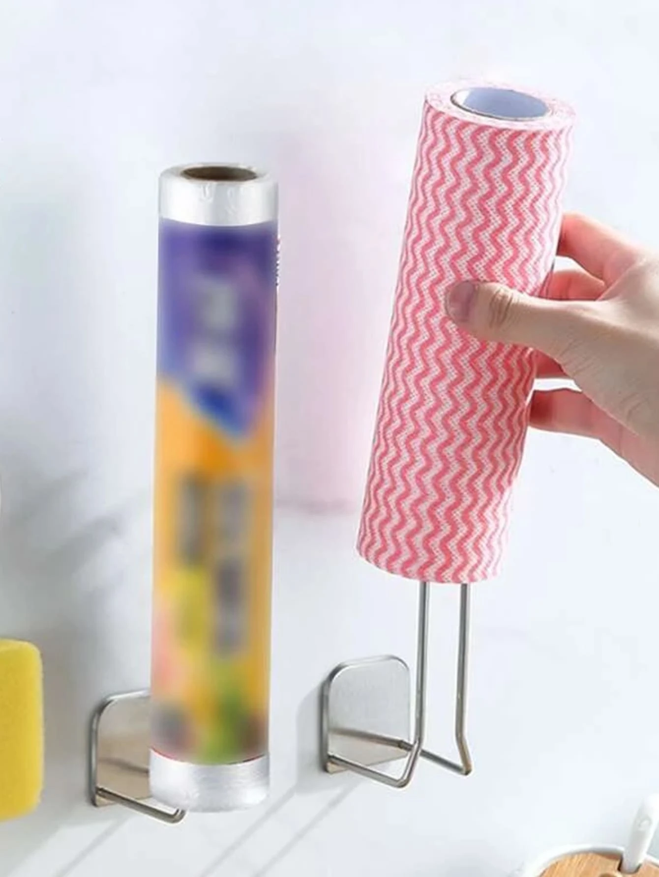 1入組壁掛式銀色免打孔杯瀝水架不銹鋼廚房紙巾收納架