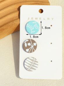 6入組葉子圖案圓形耳釘 - 彩色 - 查看 6
