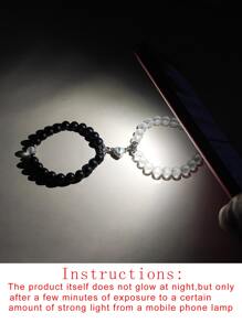 ATLVXJL 2入組情侶夜光愛心掛飾串珠手鏈 - 彩色 - 查看 4