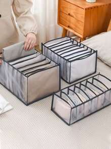 1入組透明多線格可折疊收納衣服收納盒 - 灰色 - 查看 4