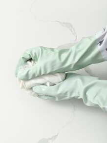 1入組長厚綠色家居手套家用防水PVC洗碗手套