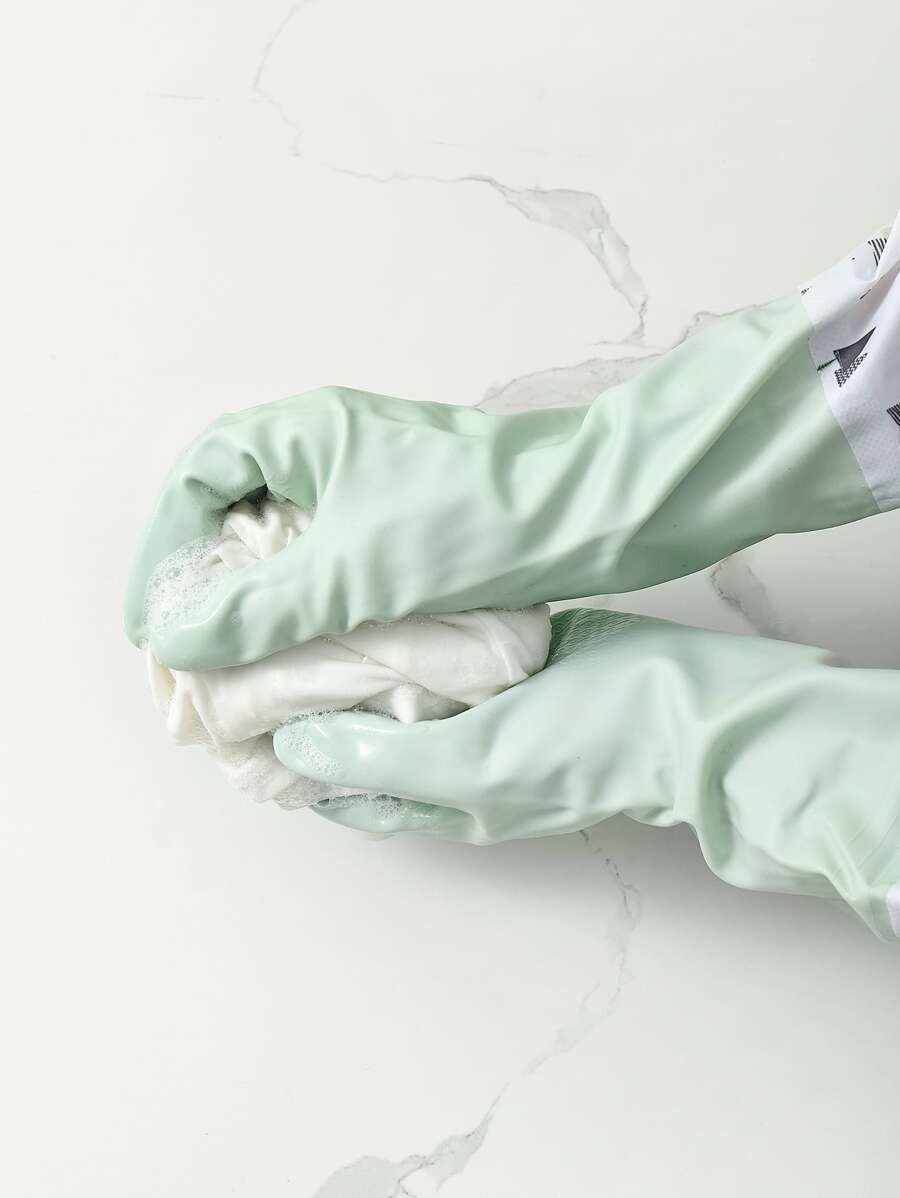 1入組長厚綠色家居手套家用防水PVC洗碗手套