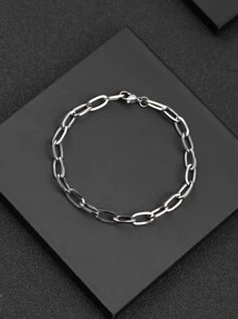 Men Minimalist Chain Bracelet Stainless Steel Punk Hip Pop Style - Silver - View 1