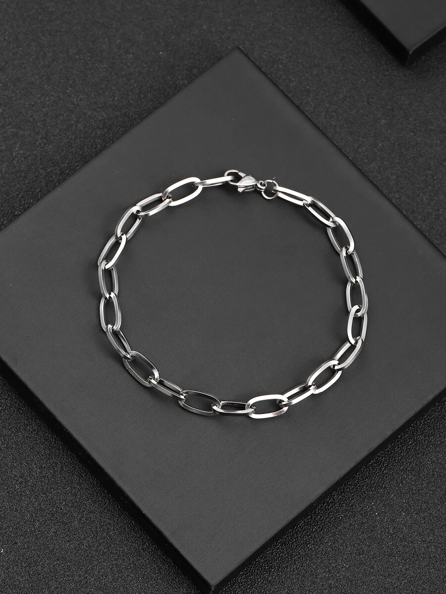 Men Minimalist Chain Bracelet Stainless Steel Punk Hip Pop Style - Silver - View 1