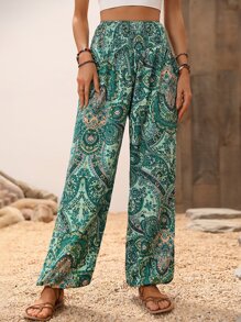 Breezaya Paisley Print Wide Leg Pants Fall Cloth For Women - Multicolor - View 3
