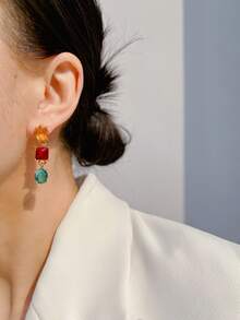 Rhinestone Decor Drop Earrings - Multicolor - View 2