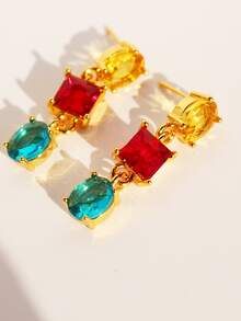 Rhinestone Decor Drop Earrings - Multicolor - View 3
